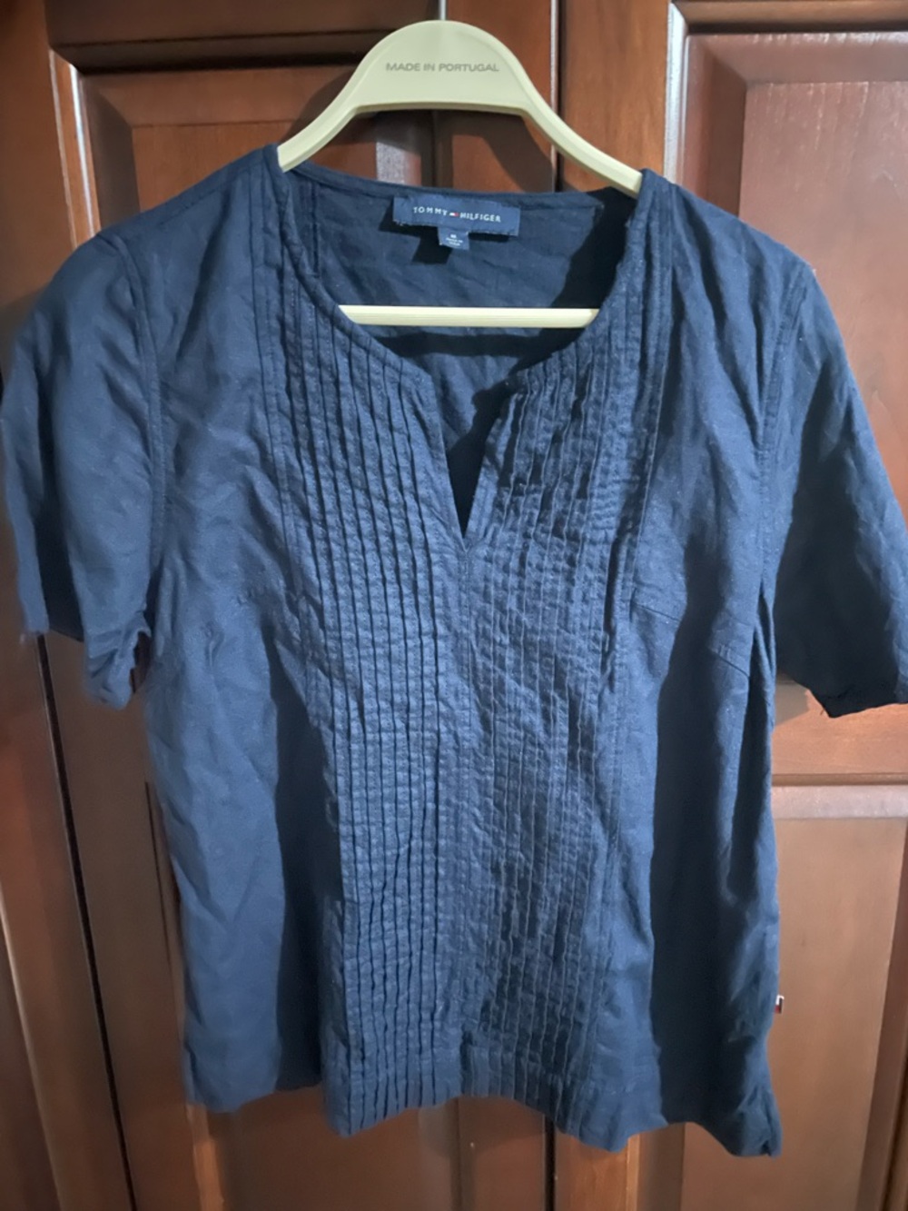 Tommy Hilfiger Navy Short-Sleeve Pintuck Front Shirt